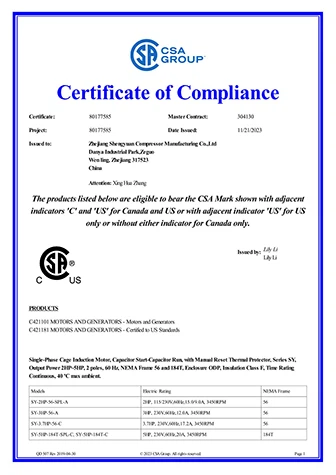 CSA ODP MOTOR CERTIFICATE 80177585 CSA ODP MOTOR CERTIFICATE 80177585