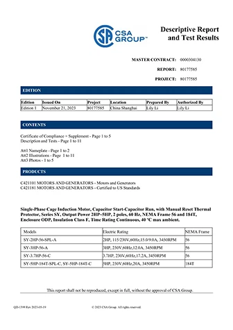 CSA ODP MOTOR Test Report 80177585 CSA ODP MOTOR Test Report 80177585